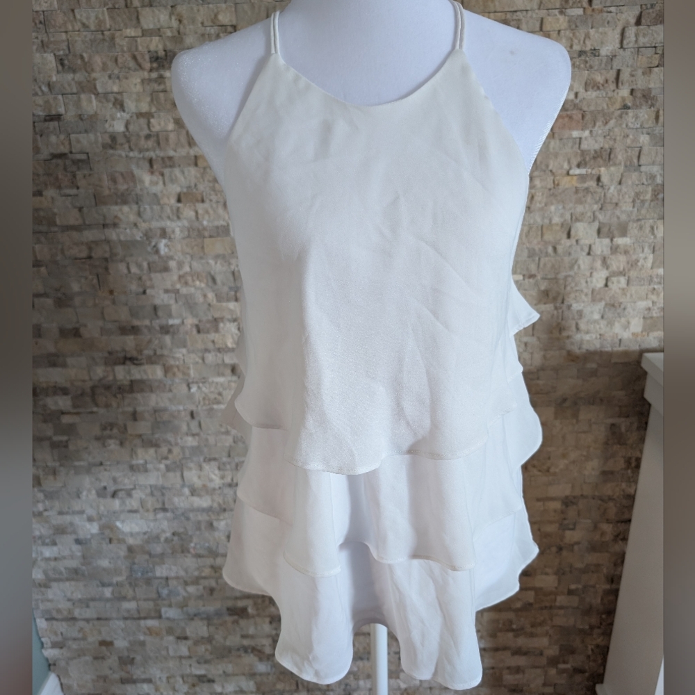 White Going Out Top Halter Tiered Cami Bridal Shower Coastal Cowgirl Y2K L image 5